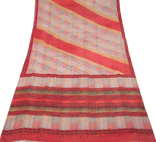 Sushila Vintage Scrap Saree Pure Georgette Printed Multi-Color Sari Craft Fabric