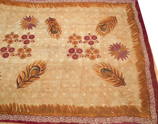 Sushila Vintage Brown Scrap Saree 100%Pure Georgette Printed Floral Sari Fabric