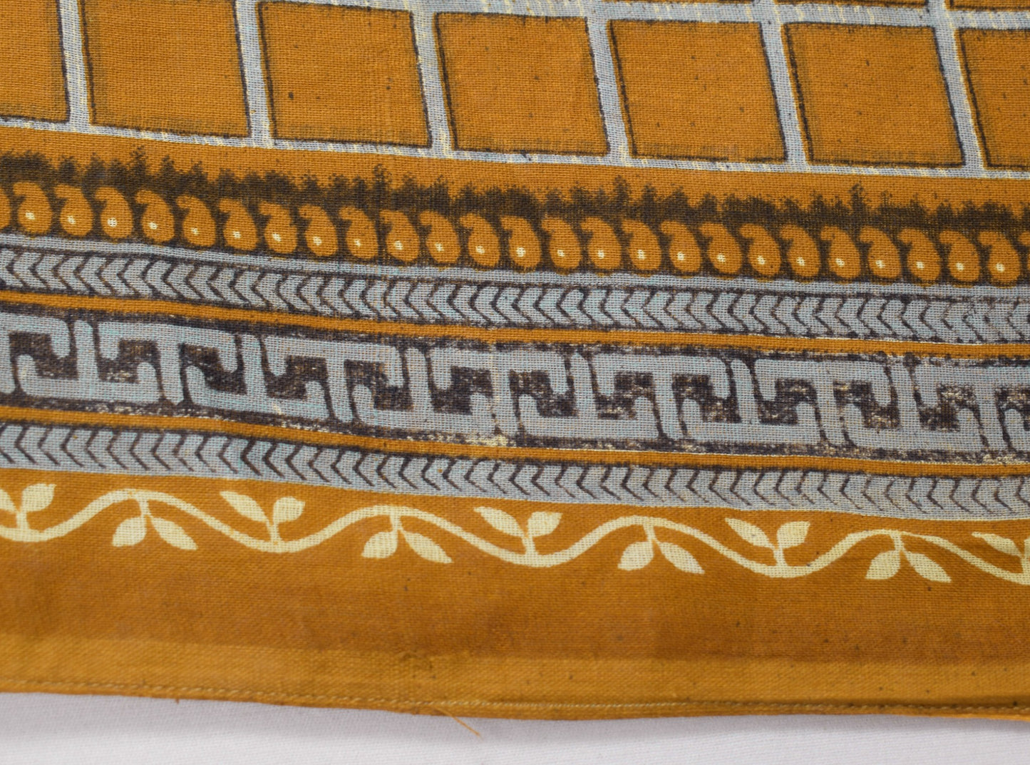 Sushila Vintage Mustard Scrap Saree Pure Cotton Printed Checks Sari Craft Fabric