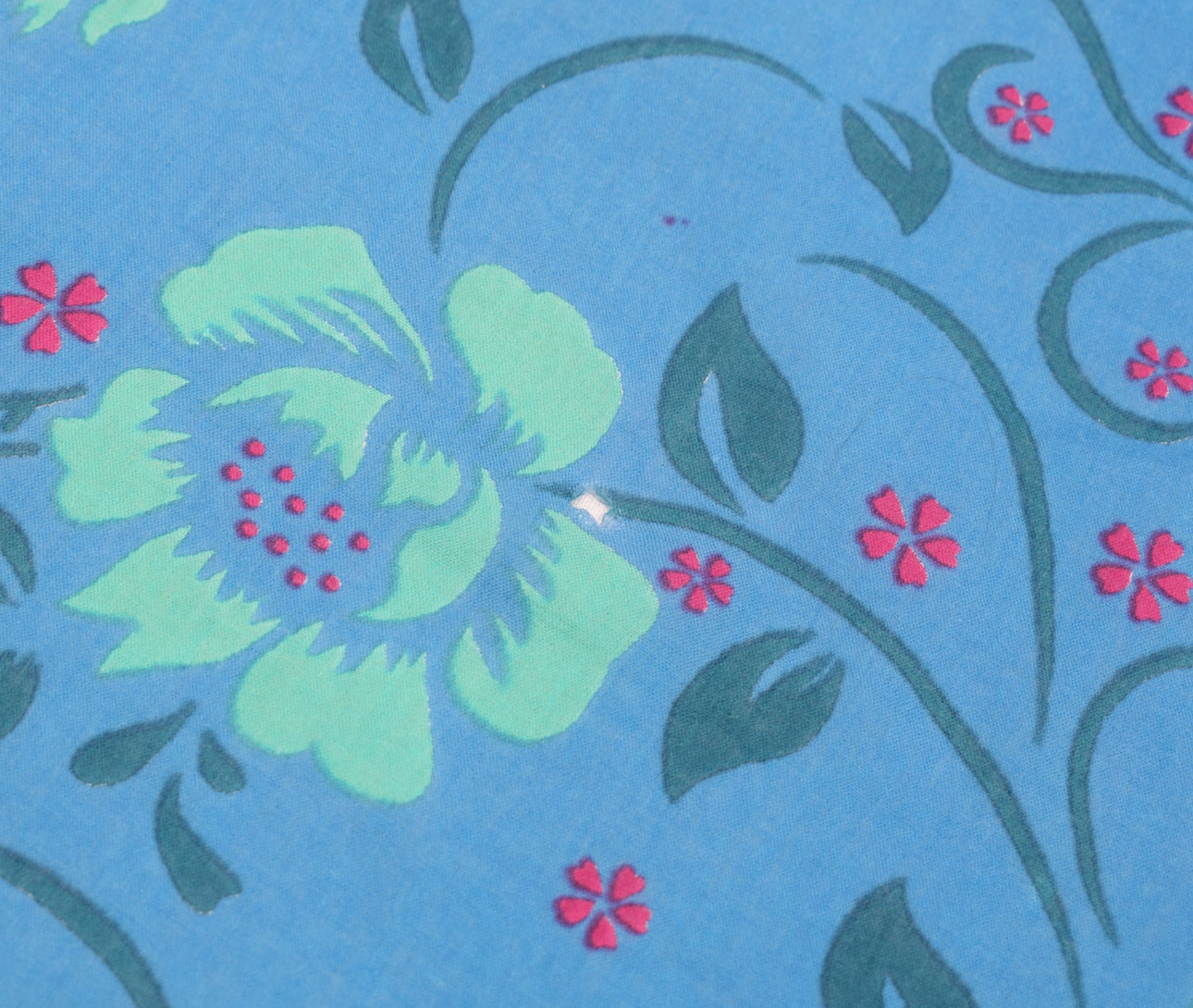 Sushila Vintage Turquoise Blue Scrap Saree PureCotton Printed Floral Sari Fabric