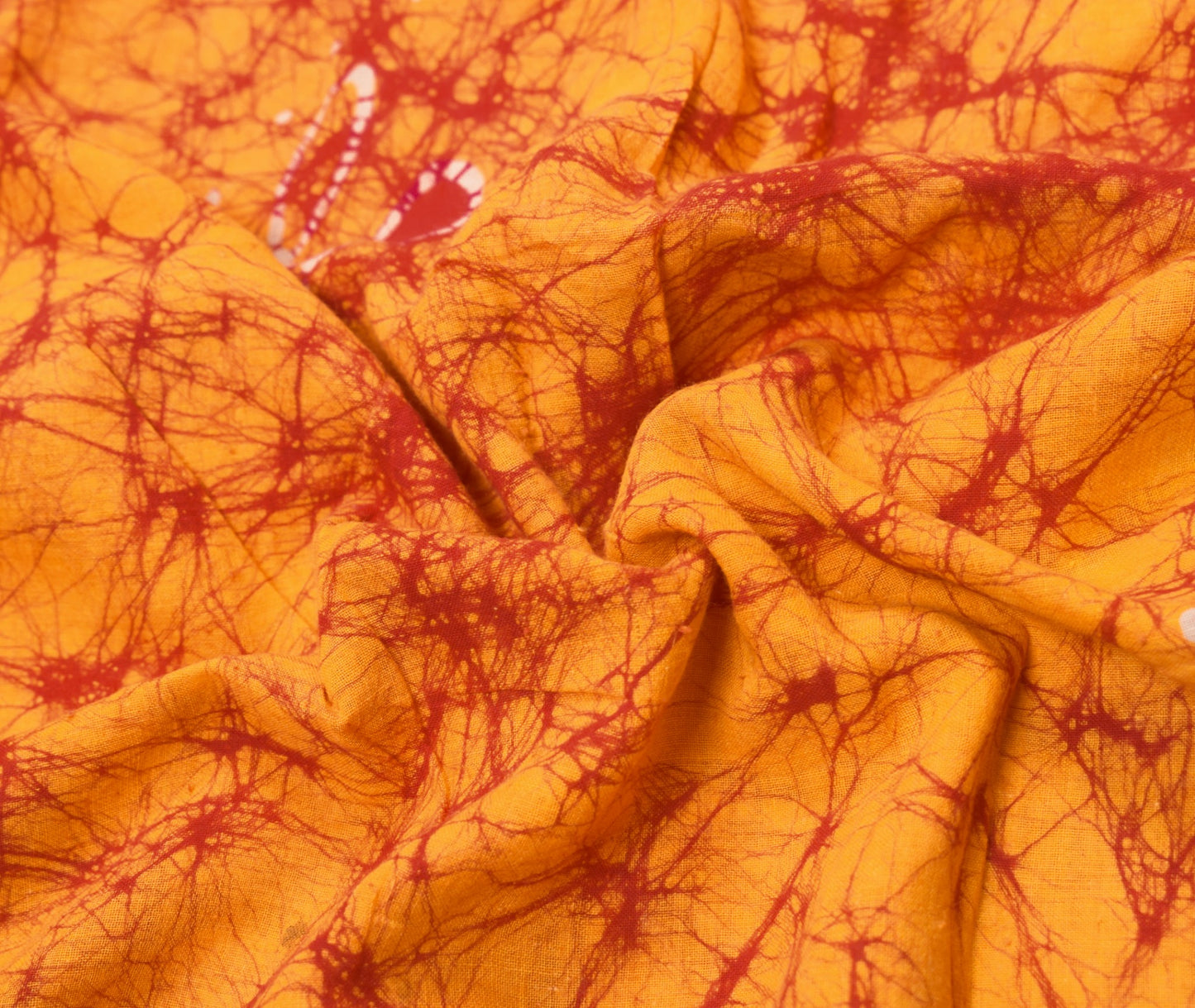 Sushila Vintage Orange Scrap Saree Pure Cotton Batik Printed Sari Remnant Fabric