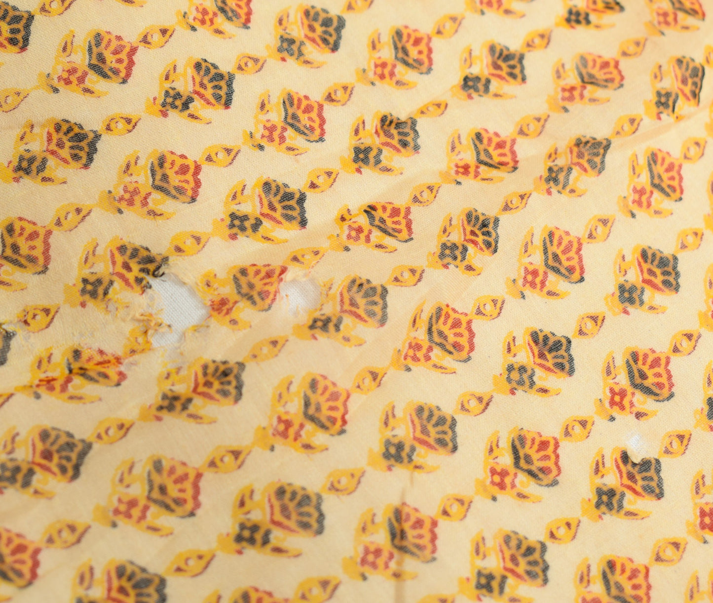 Sushila Vintage Yellow Scrap Saree Pure Cotton Printed Floral Sari Craft Fabric