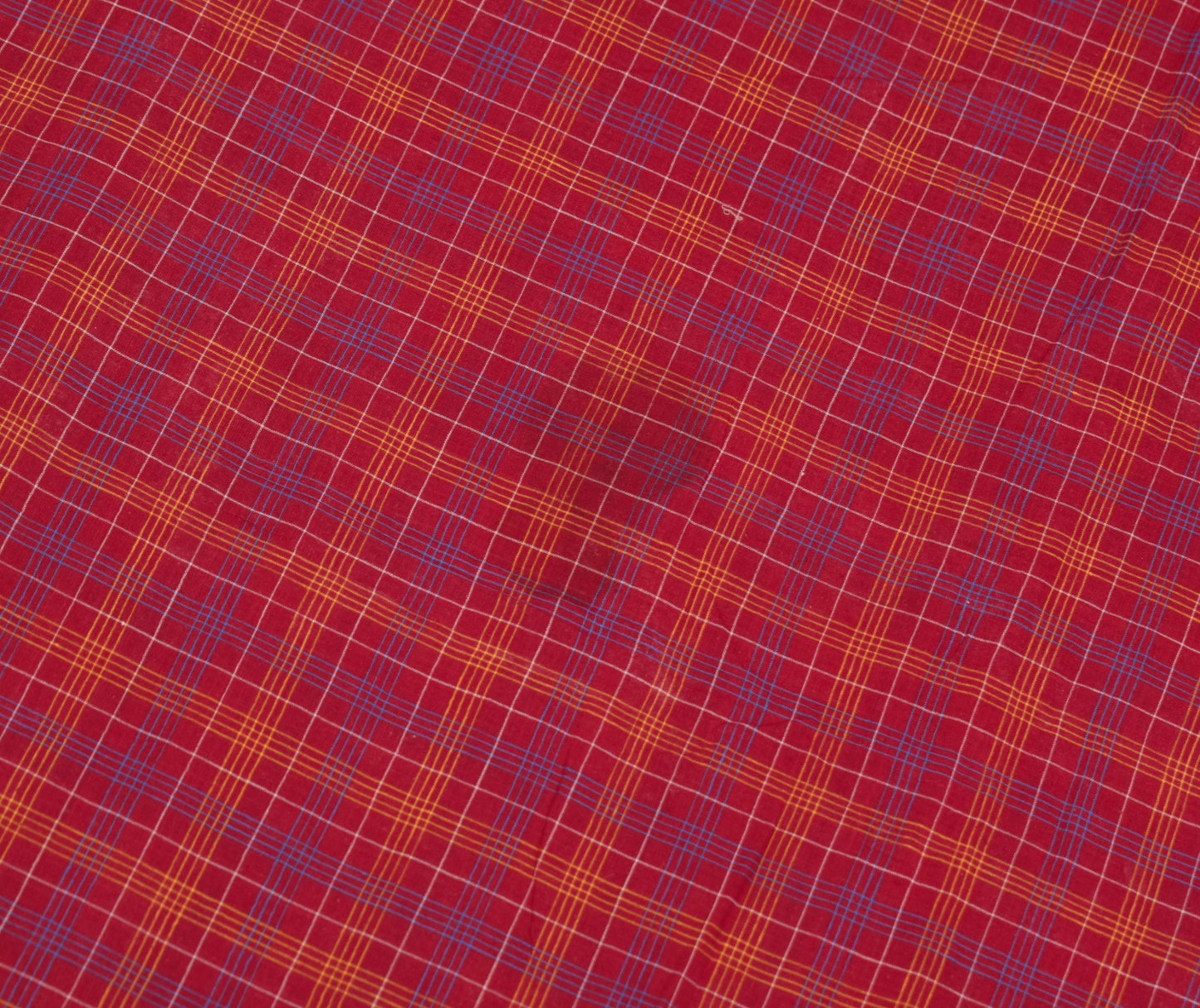 Sushila Vintage Maroon Scrap Saree Pure Cotton Hand Woven Checks Sari Fabric