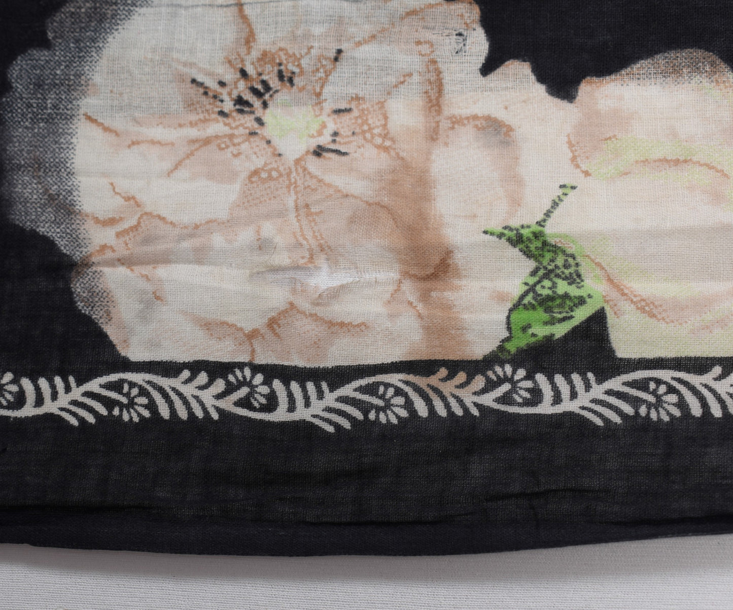 Sushila Vintage Black Scrap Saree Pure Cotton Digital Printed Sari Craft Fabric
