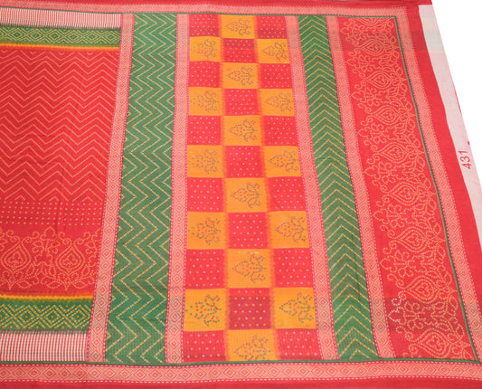 Sushila Vintage Red Scrap Saree Pure Cotton Bandhani Printed Sari Dress Fabric
