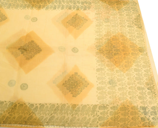 Sushila Vintage Kota Doria Scrap Saree Pure Cotton HandBlock Printed Sari Fabric