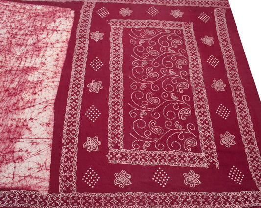 Sushila Vintage Off White Scrap Saree Pure Cotton Printed Batik Soft Sari Fabric