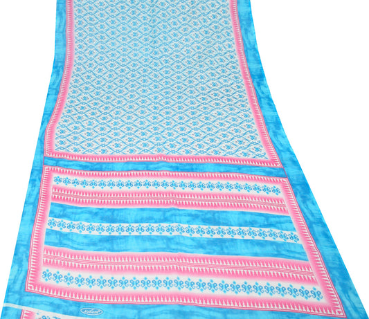 Sushila Vintage White Scrap Saree Pure Cotton Paisley Printed Sari Craft Fabric