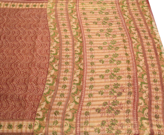 Sushila Vintage Brown Scrap Saree Pure Cotton Printed Indian Sari Craft Fabric