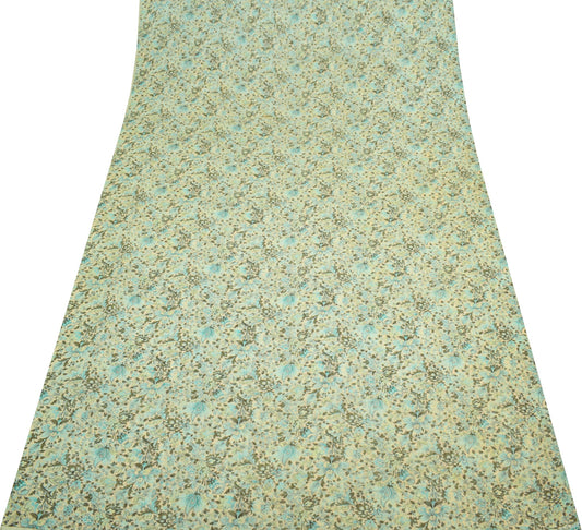 Sushila Vintage Cream Scrap Saree Pure Georgette Printed Floral Sari Fabric