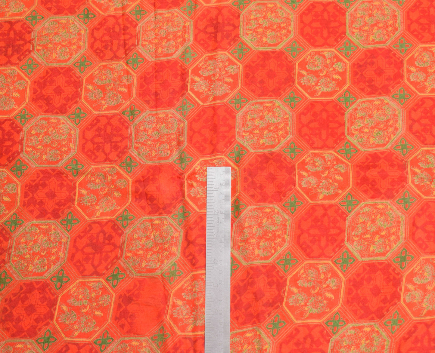 Sushila Vintage Orange Scrap Saree Pure Silk Floral Printed Sari Remnant Fabric