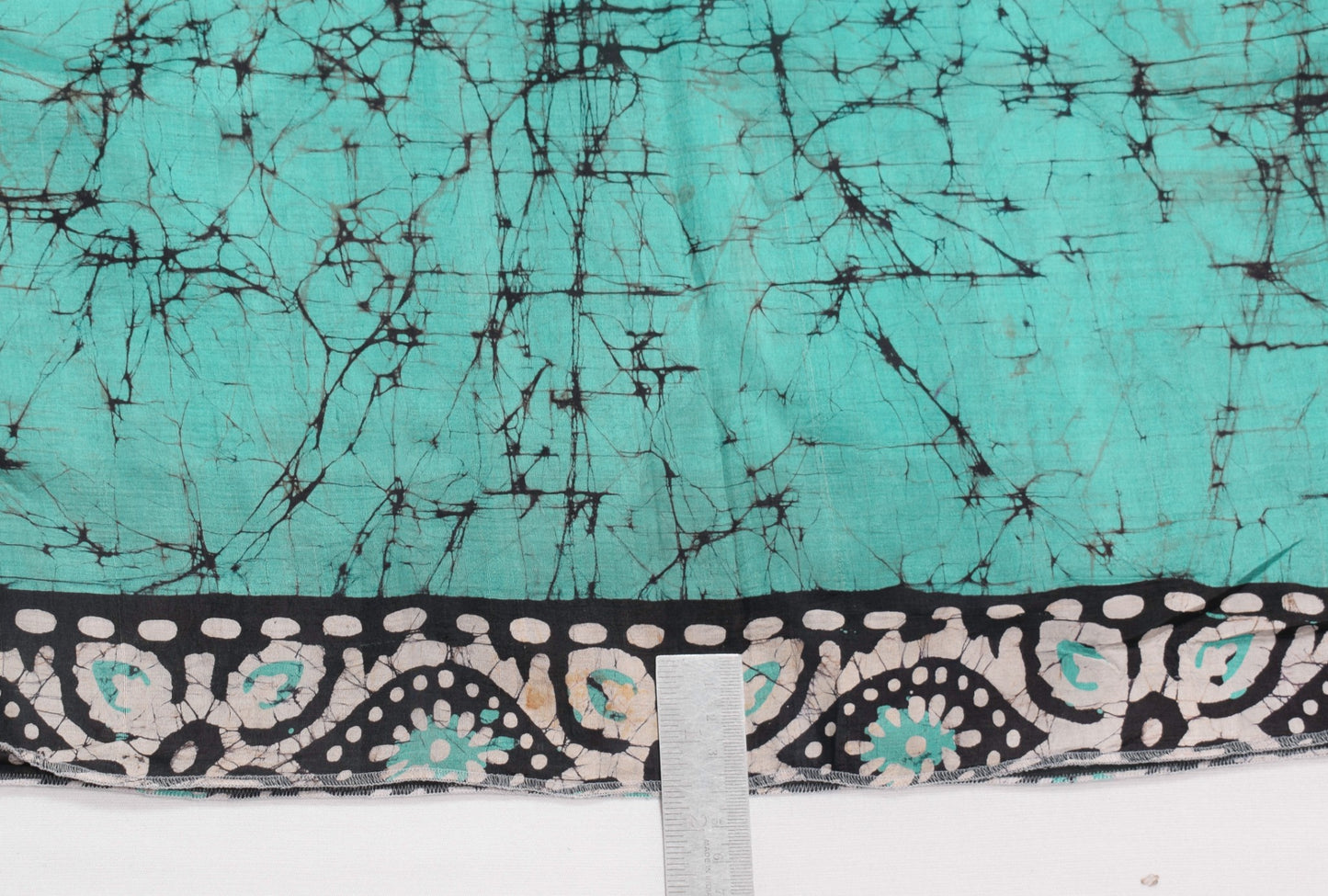Sushila Vintage Aqua Green Scrap Saree Pure Silk Batik Printed Remnant Fabric
