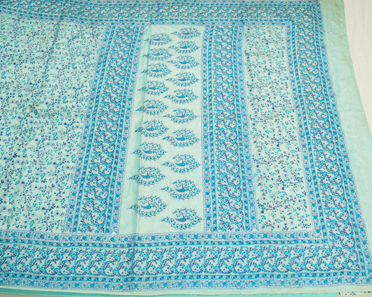 Sushila Vintage Electric Blue Scrap Saree Pure Silk Printed Floral Remnant Sari