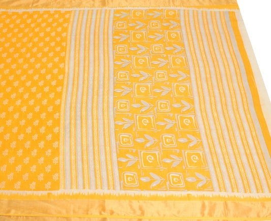 Sushila Vintage Yellow Floral Scrap Saree Pure Cotton Printed Sari Craft Fabric