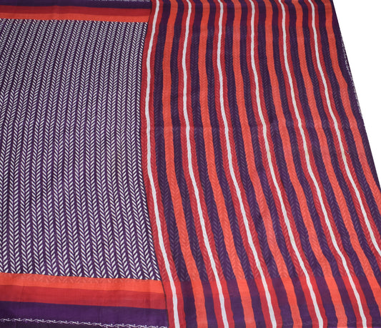 Sushila Vintage Purple Scrap Saree Pure Cotton Printed Floral Sari Craft Fabric