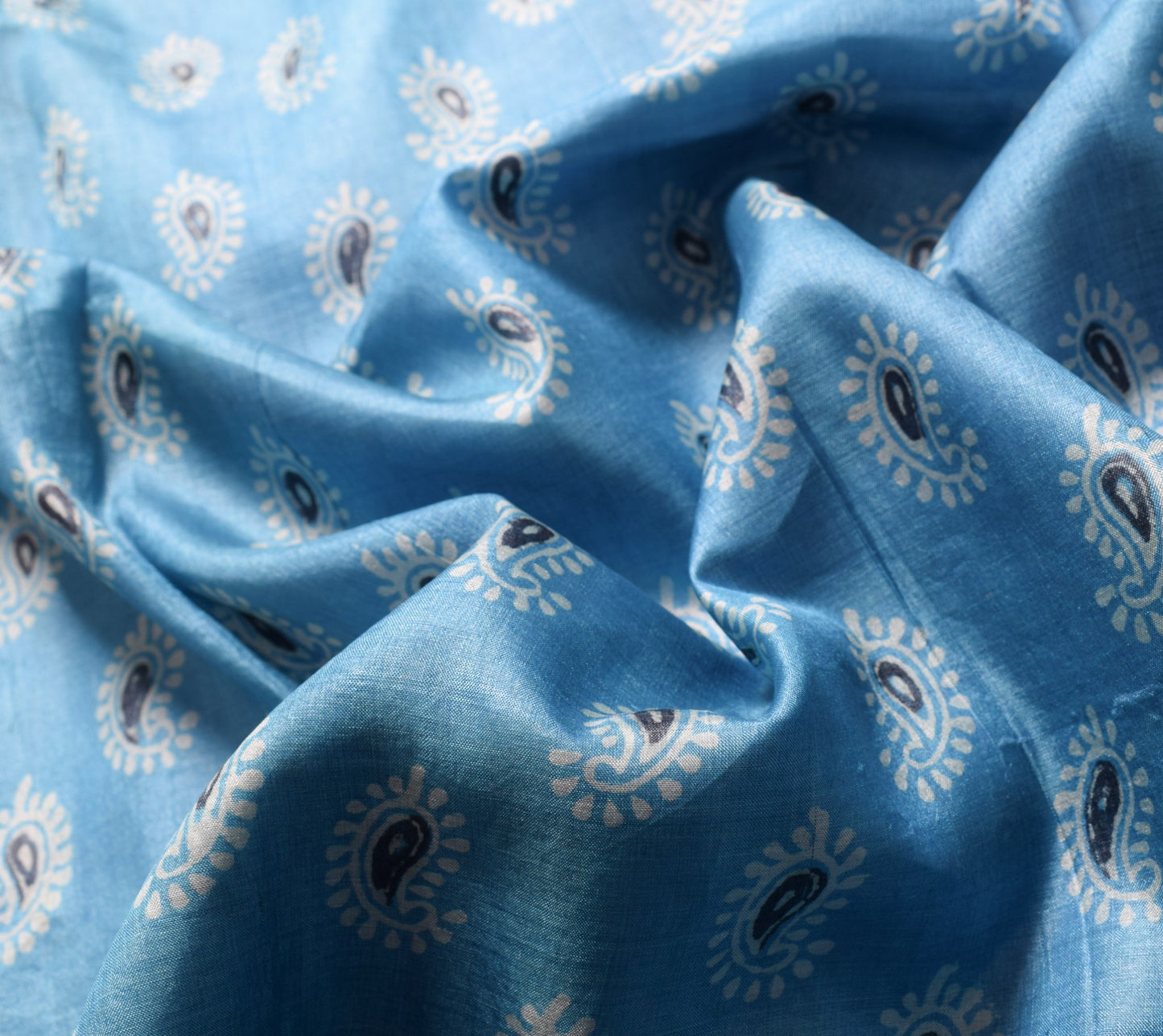 Sushila Vintage Turquoise Blue Scrap Saree Pure Silk Printed Sari Fabric