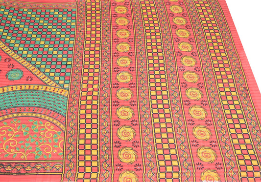 Sushila Vintage Checks Scrap Saree Pure Cotton Printed Multi-Color Sari Fabric