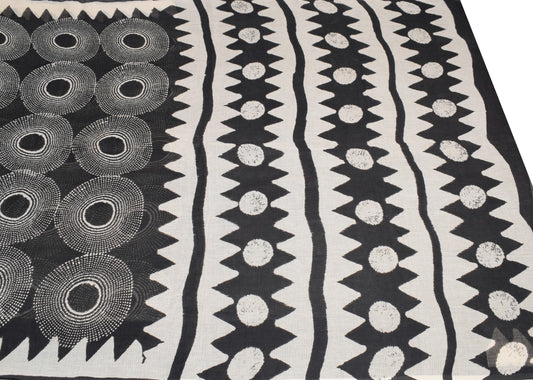 Sushila Vintage Cream & Black Scrap Saree Pure Cotton Circle Printed Sari Fabric