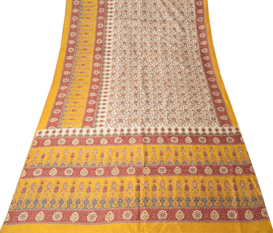 Sushila Vintage Floral Scrap Saree PureSilk Printed Hand Block Sari Craft Fabric
