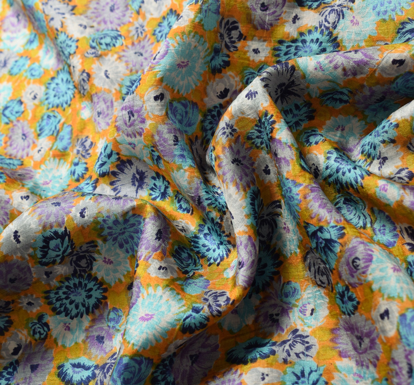 Sushila Vintage Floral Yellow Scrap Saree Pure Silk Printed Sari 5YDCraft Fabric