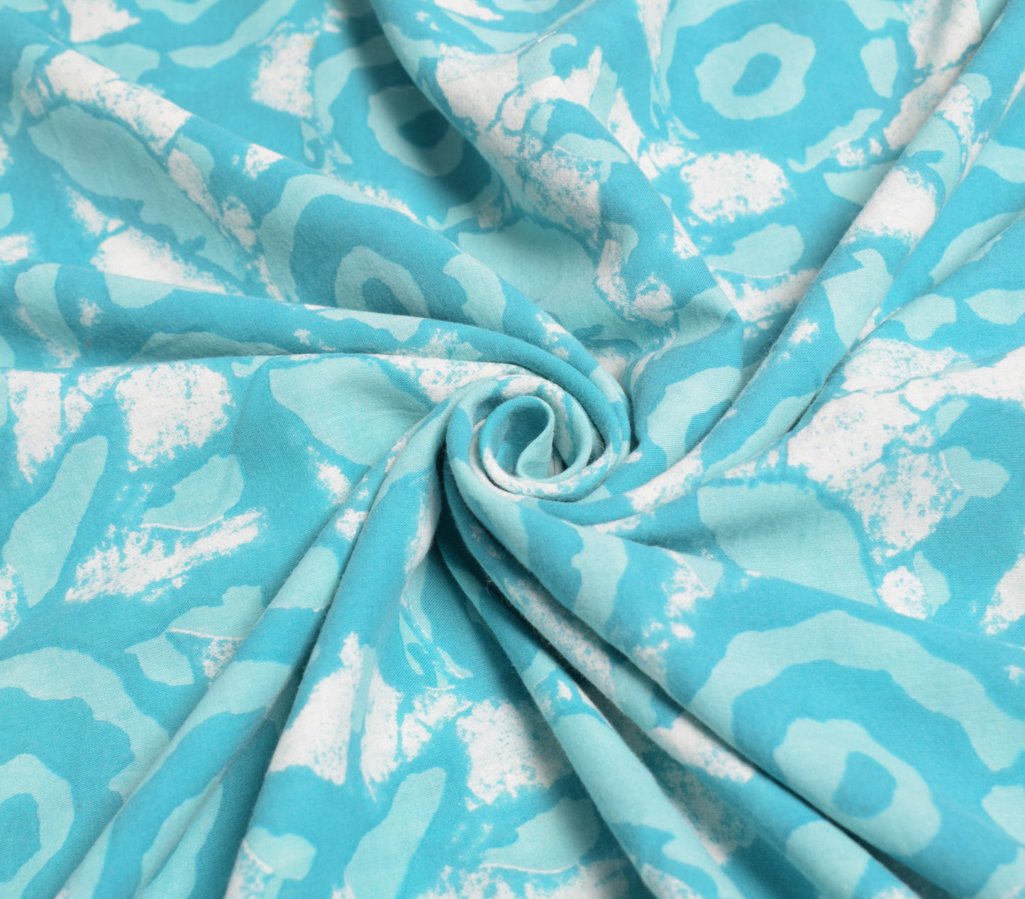 Sushila Vintage Block Print Scrap Saree Pure Cotton Aqua Blue Sari Craft Fabric