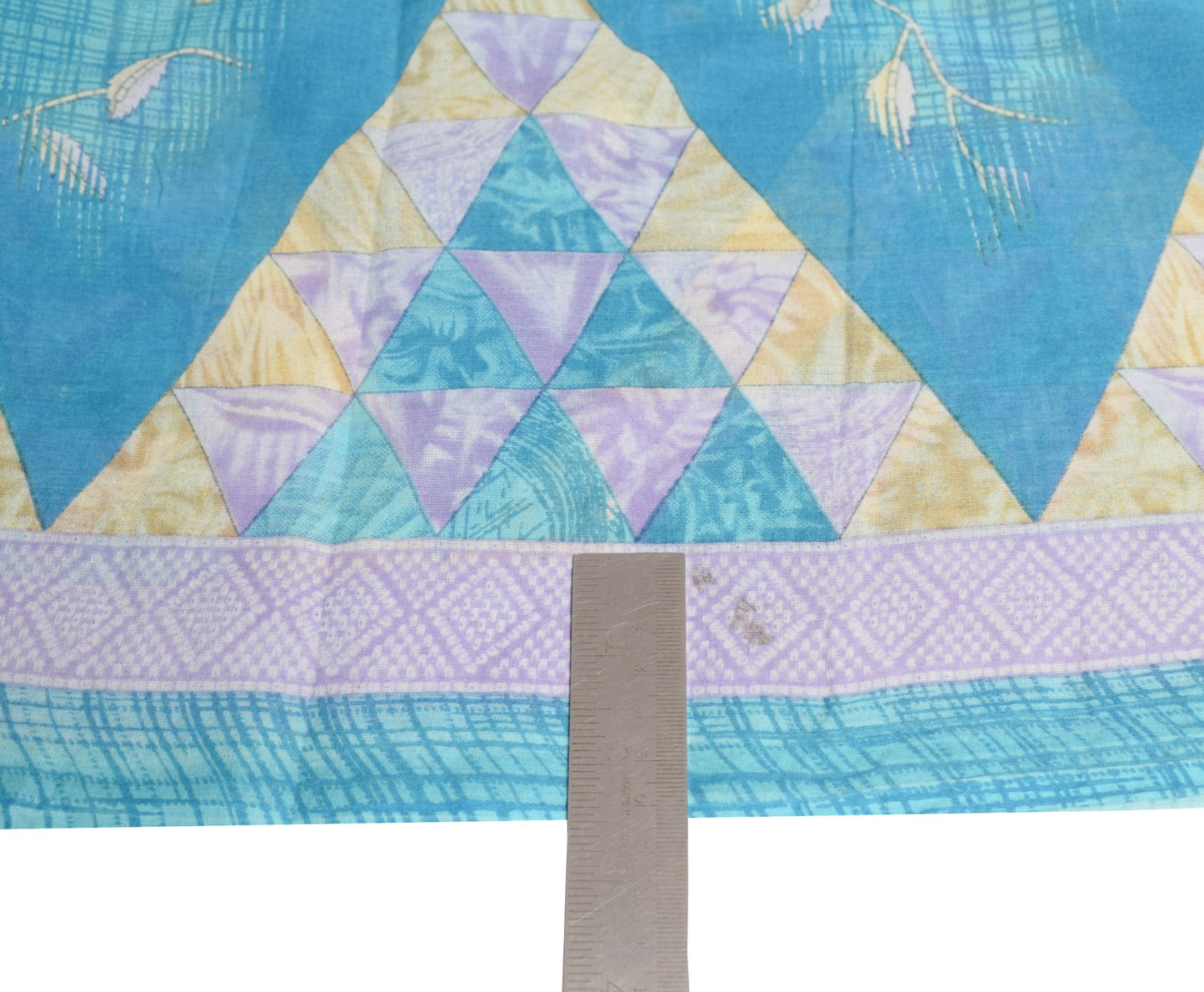 Sushila Vintage Turquoise Blue Scrap Saree Pure Cotton Print Floral Sari Fabric