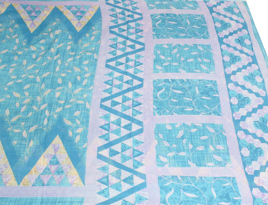 Sushila Vintage Turquoise Blue Scrap Saree Pure Cotton Print Floral Sari Fabric