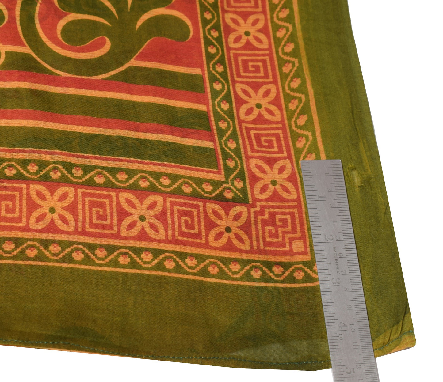 Sushila Vintage Orange Green Scrap Saree Pure Cotton Printed Floral Sari Fabric