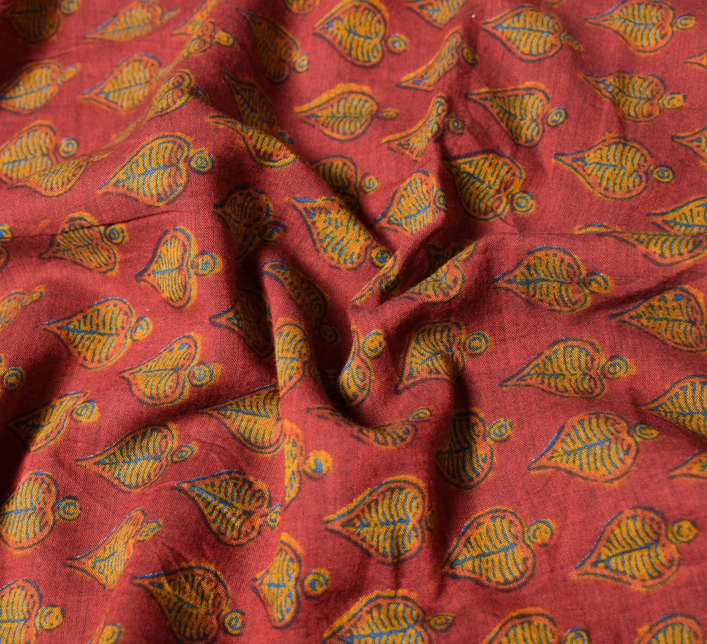 Sushila Vintage Red Scrap Saree Pure Silk Printed Floral Remnant Sari Fabric