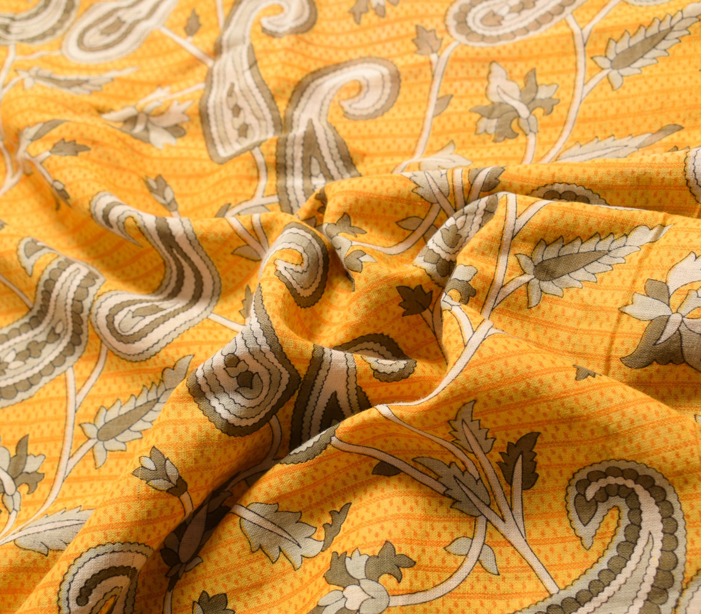 Sushila Vintage Paisley Printed Scrap Saree Pure Cotton Orange Sari Craft Fabric