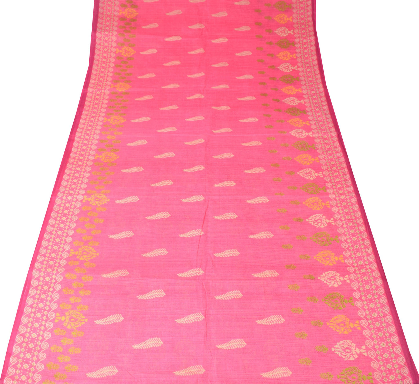 Sushila Vintage Pink Scrap Saree Pure Cotton Printed Floral Sari Remnant Fabric