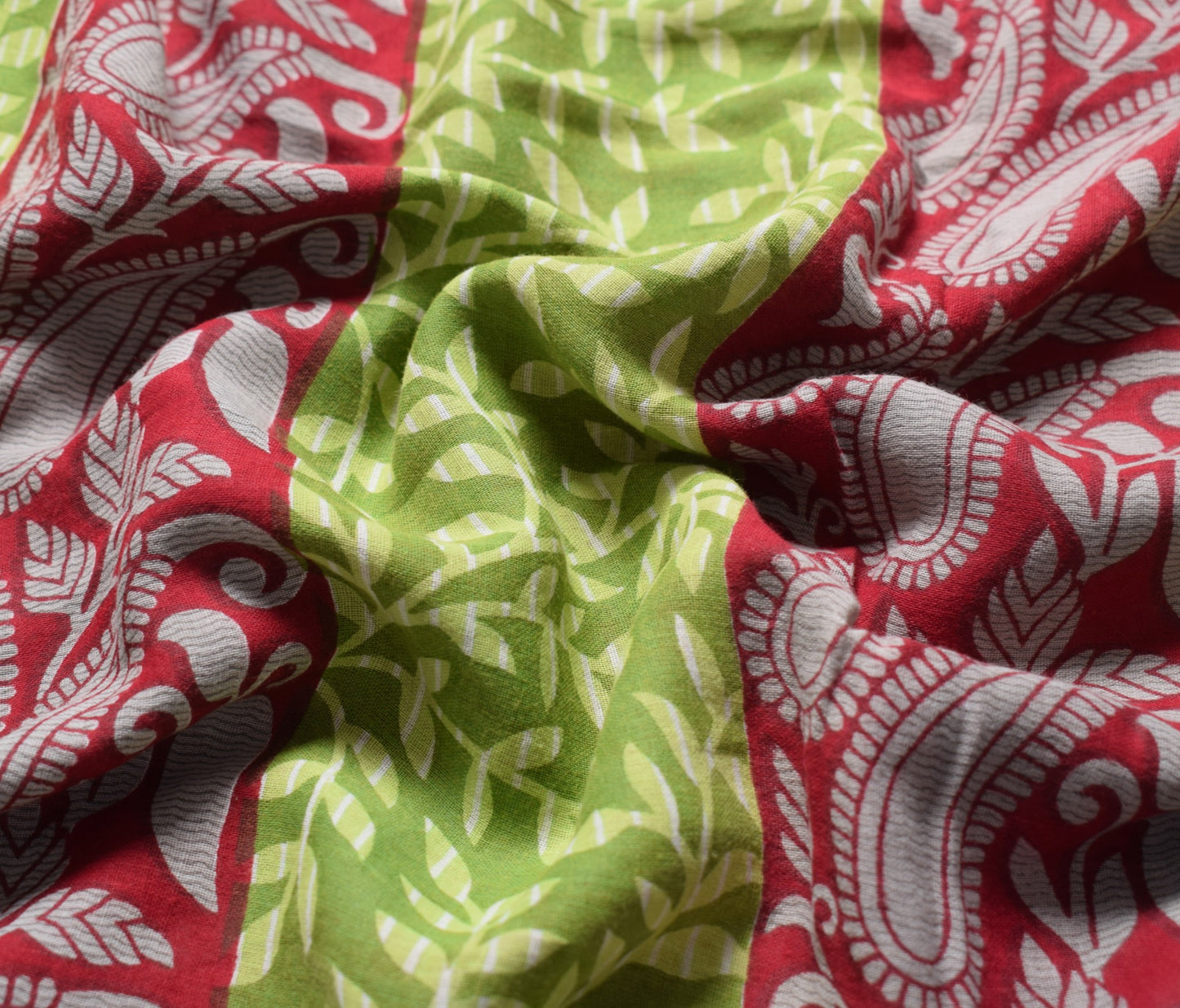 Sushila Vintage Green Maroon Scrap Saree Pure Silk Printed Floral Sari Fabric