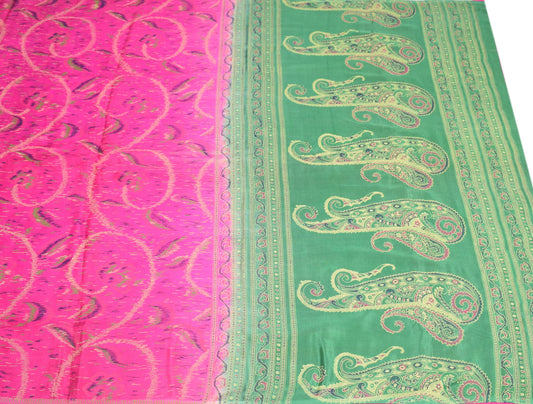 Sushila Vintage Magenta Scrap Saree Pure Silk Printed Remnant Sari Craft Fabric