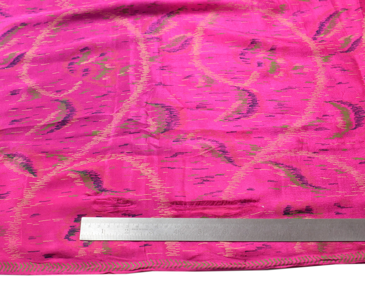 Sushila Vintage Magenta Scrap Saree Pure Silk Printed Remnant Sari Craft Fabric