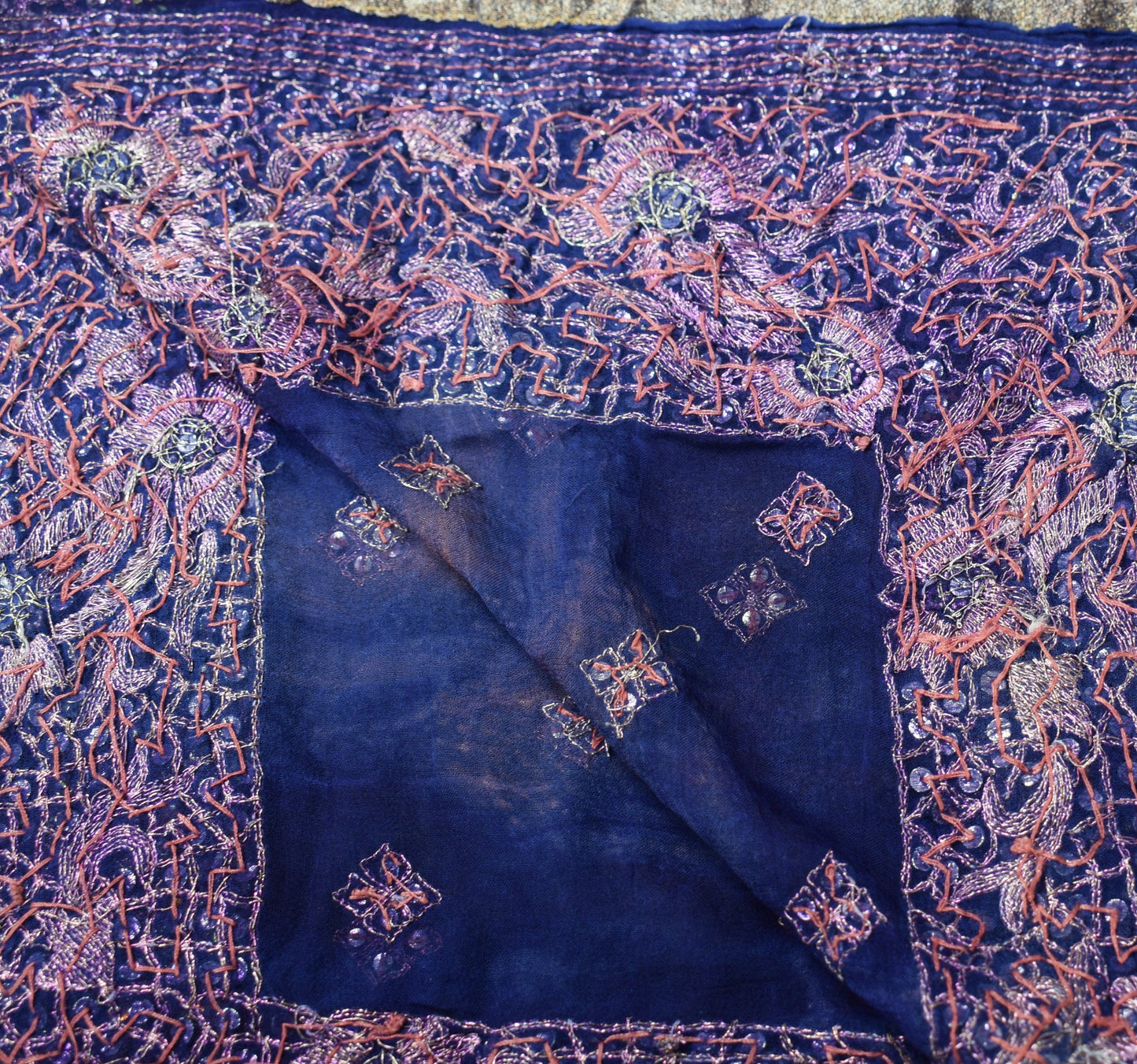 Sushila Vintage Blue Tie-Dye Scrap Dupatta Pure Georgette Embroidered Long Stole