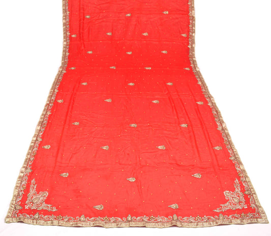 Sushila Vintage Red Wedding Scrap Dupatta Pure Chiffon Embroidered Long Stole
