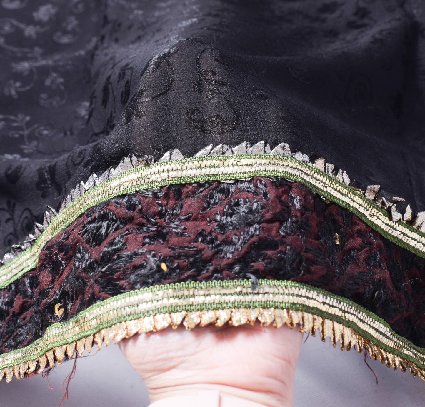 Sushila Vintage Self Woven Scrap Dupatta Black Pure Silk Floral Long Stole Wrap