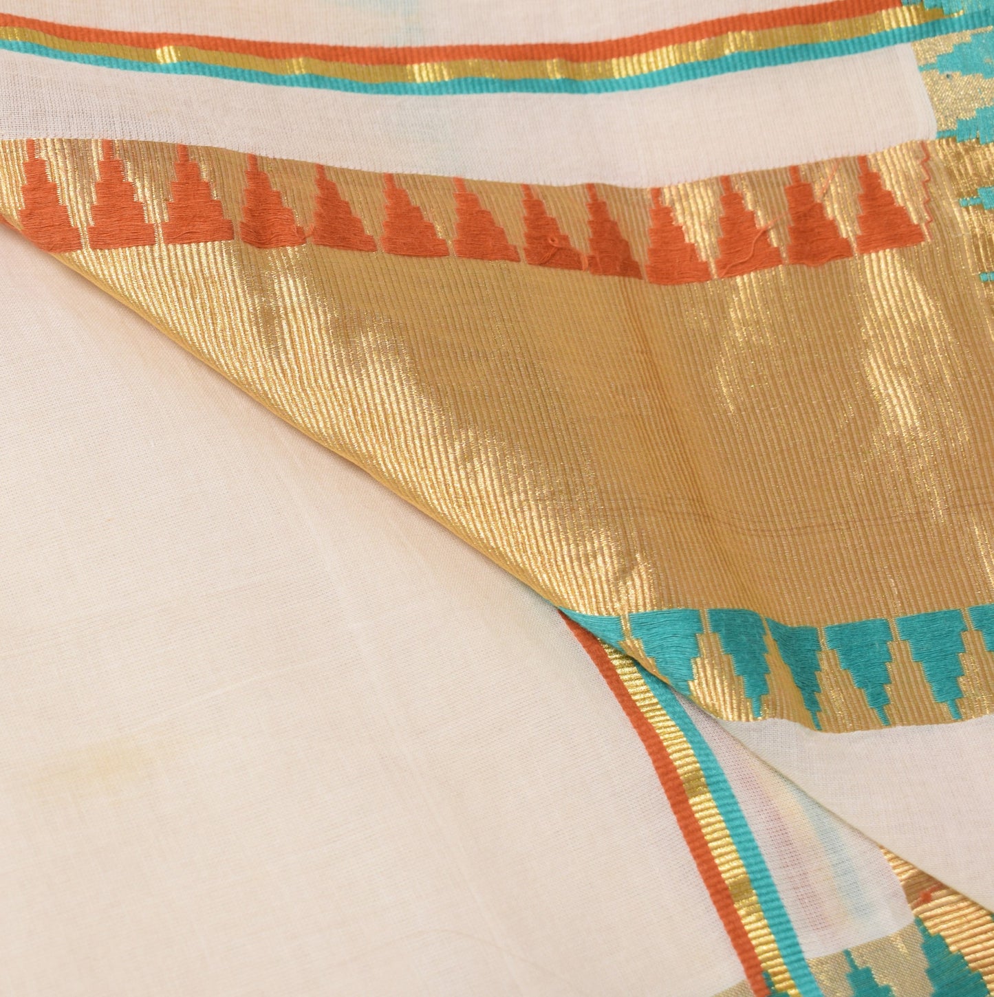 Sushila Vintage Cream Scrap Dupatta Kanakadara Kerala Pure Cotton Long Stole