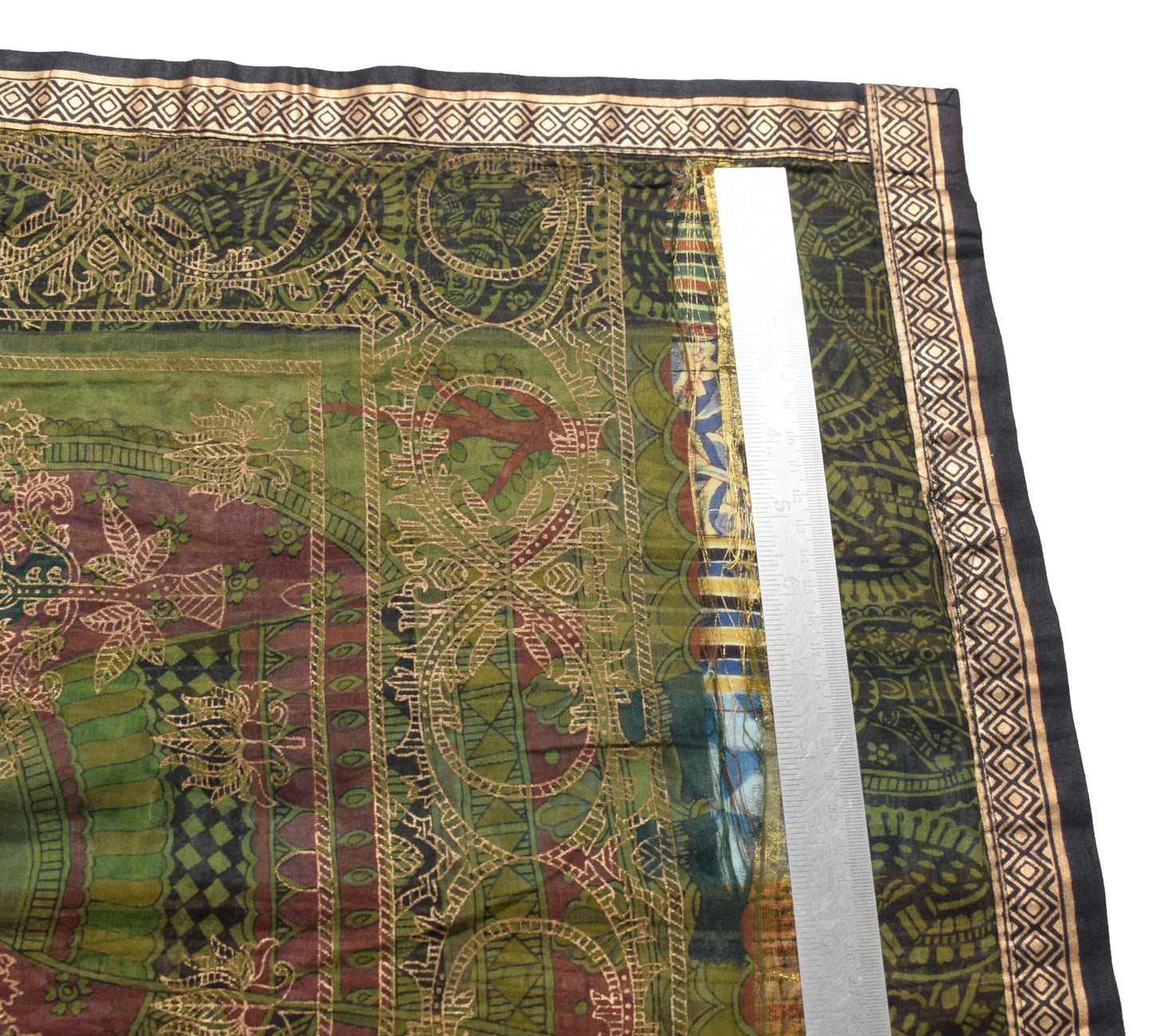 Sushila Vintage Scrap Green Dupatta Pure Cotton Patch Work & Printed Long Stole