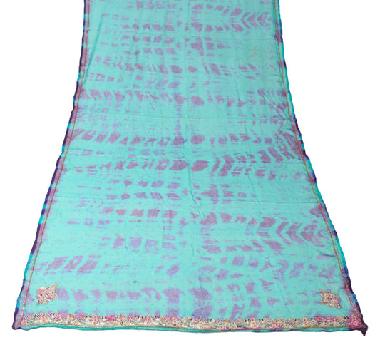 Sushila Vintage Aqua Green Scrap Dupatta Tie-Dye Zardozi Pure Chiffon Long Stole