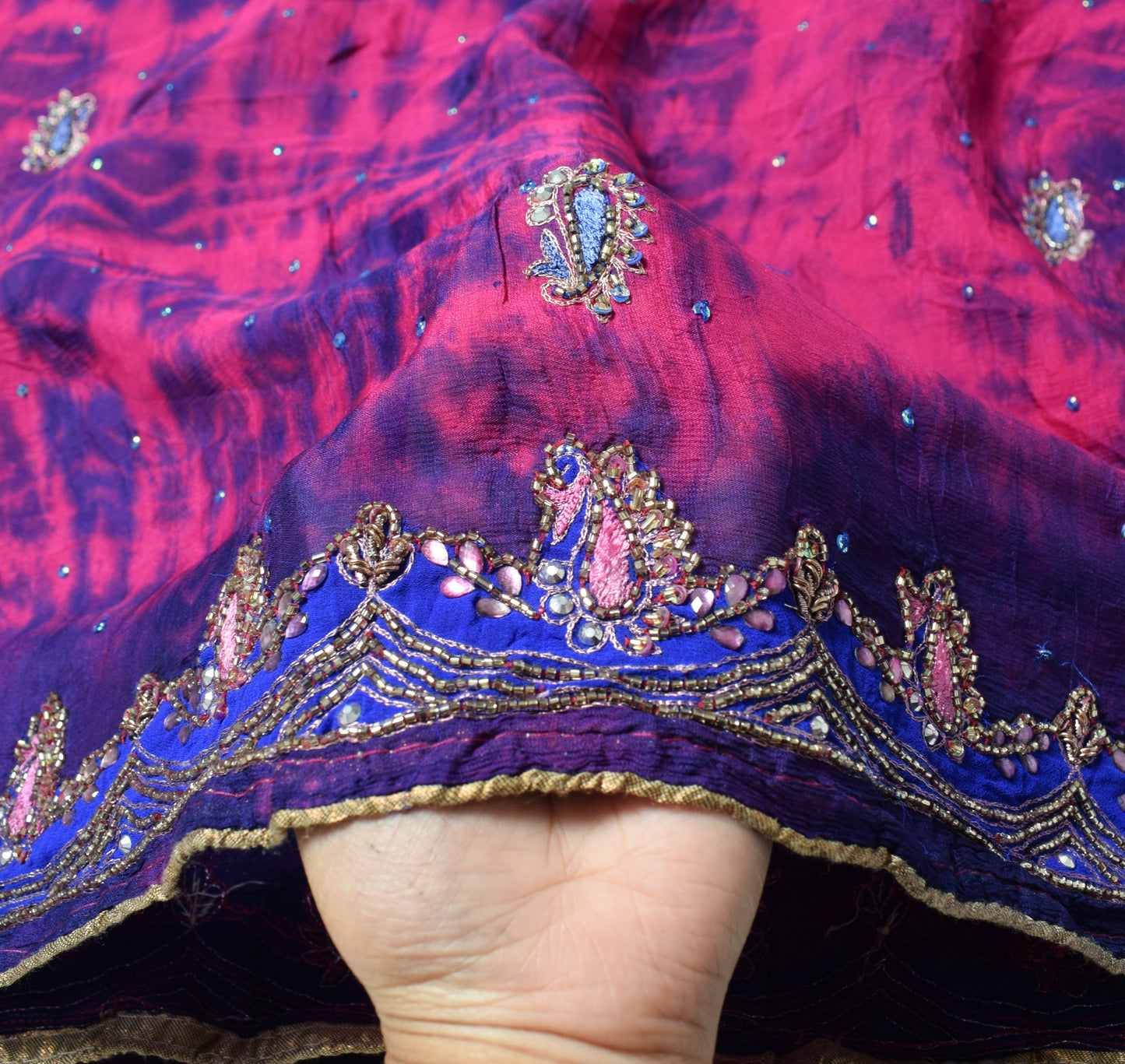 Sushila Vintage Tie-Dye Scrap Dupatta Pure Chiffon Handmade Magenta Long Stole