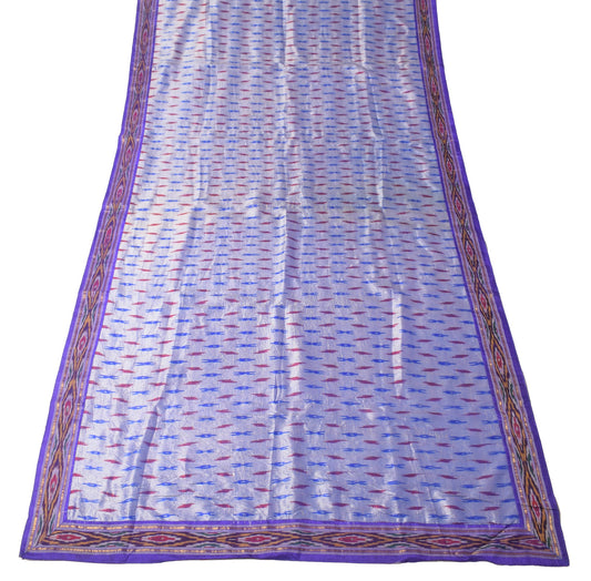 Sushila Vintage Hand Woven Ikat Scrap Dupatta Pure Silk Purple Soft Long Stole