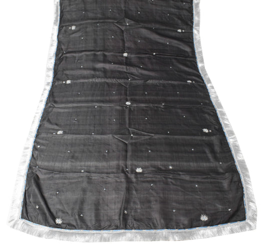 Sushila Vintage Black Scrap Dupatta Pure Tussar Hand Embroidered Soft Long Stole