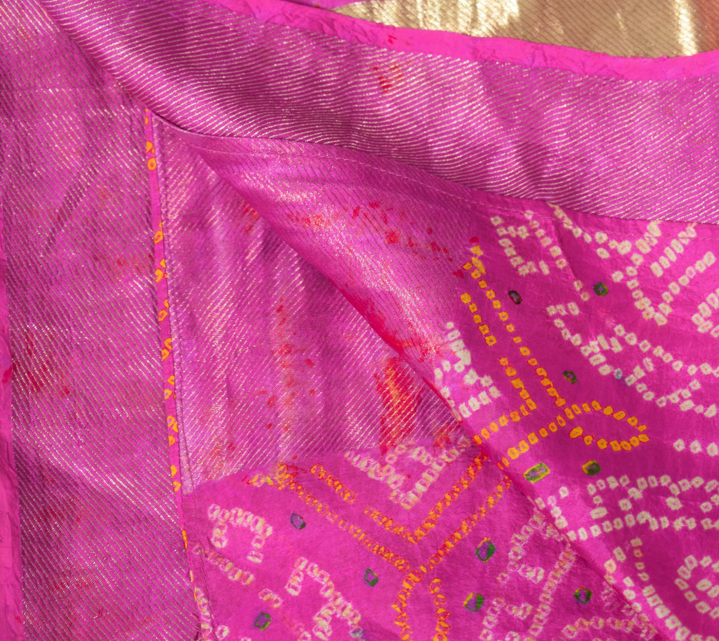 Sushila Vintage Bandhani Printed Scrap Dupatta Pure Silk Magenta Soft Long Stole