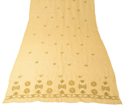 Sushila Vintage Lucknow Chikankari Scrap Dupatta Art Cotton Yellow Long Stole