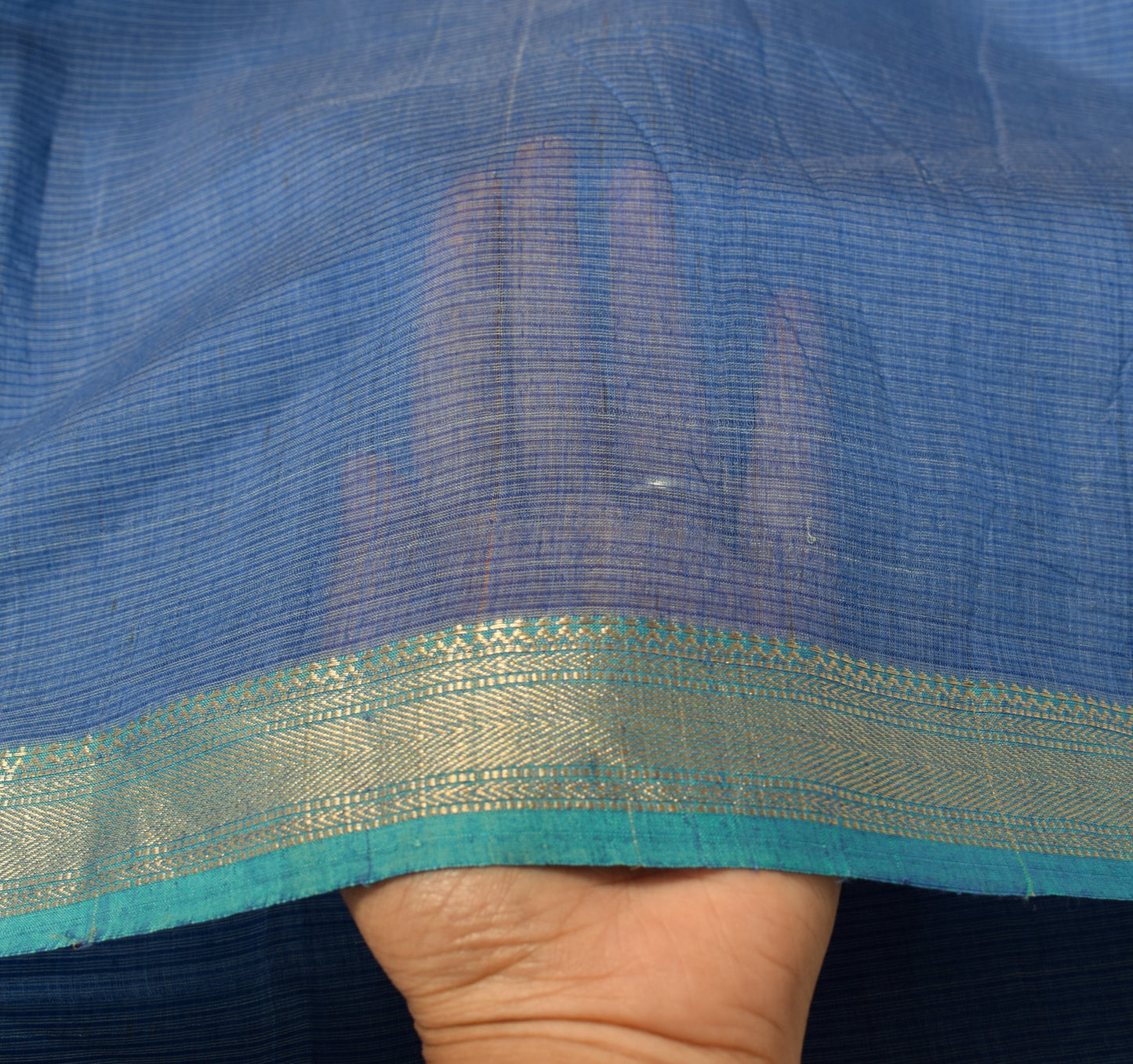 Sushila Vintage Hand Woven Scrap Dupatta Pure Cotton Blue Long Stole Scarves