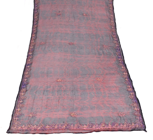 Sushila Vintage Tie-Dye Scrap Dupatta Pure Chiffon Maroon Hand Beaded Long Stole