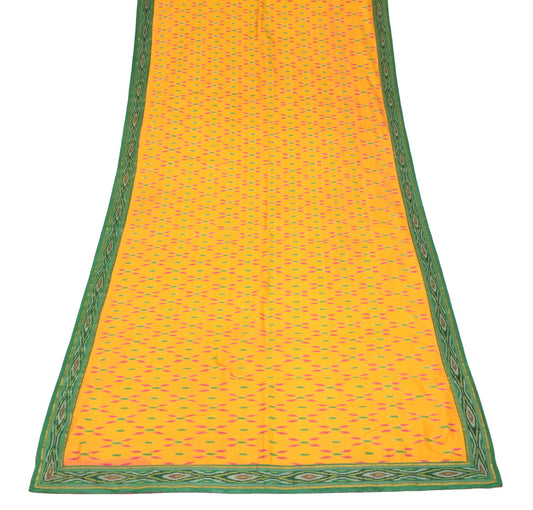 Sushila Vintage Ikat Scrap Dupatta Pure Silk Hand Woven Yellow Craft Long Stole
