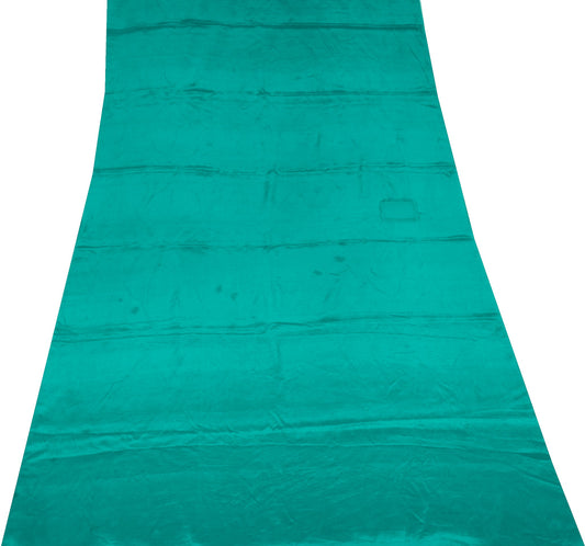 Sushila Vintage Teal Blue 5Yds Sari Remnant Scrap Pure Crepe Silk Craft Fabric