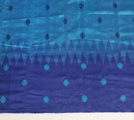 Sushila Vintage Blue Sari Remnant Scrap Floral Blue Soft Pure Silk Craft Fabric